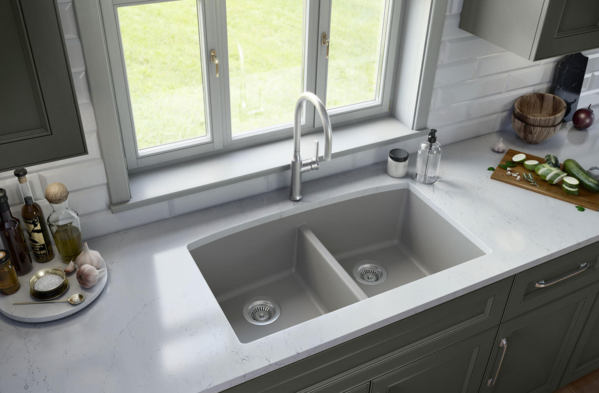 GREY QUARTZ DOUBLE BOWL 50/50-3219