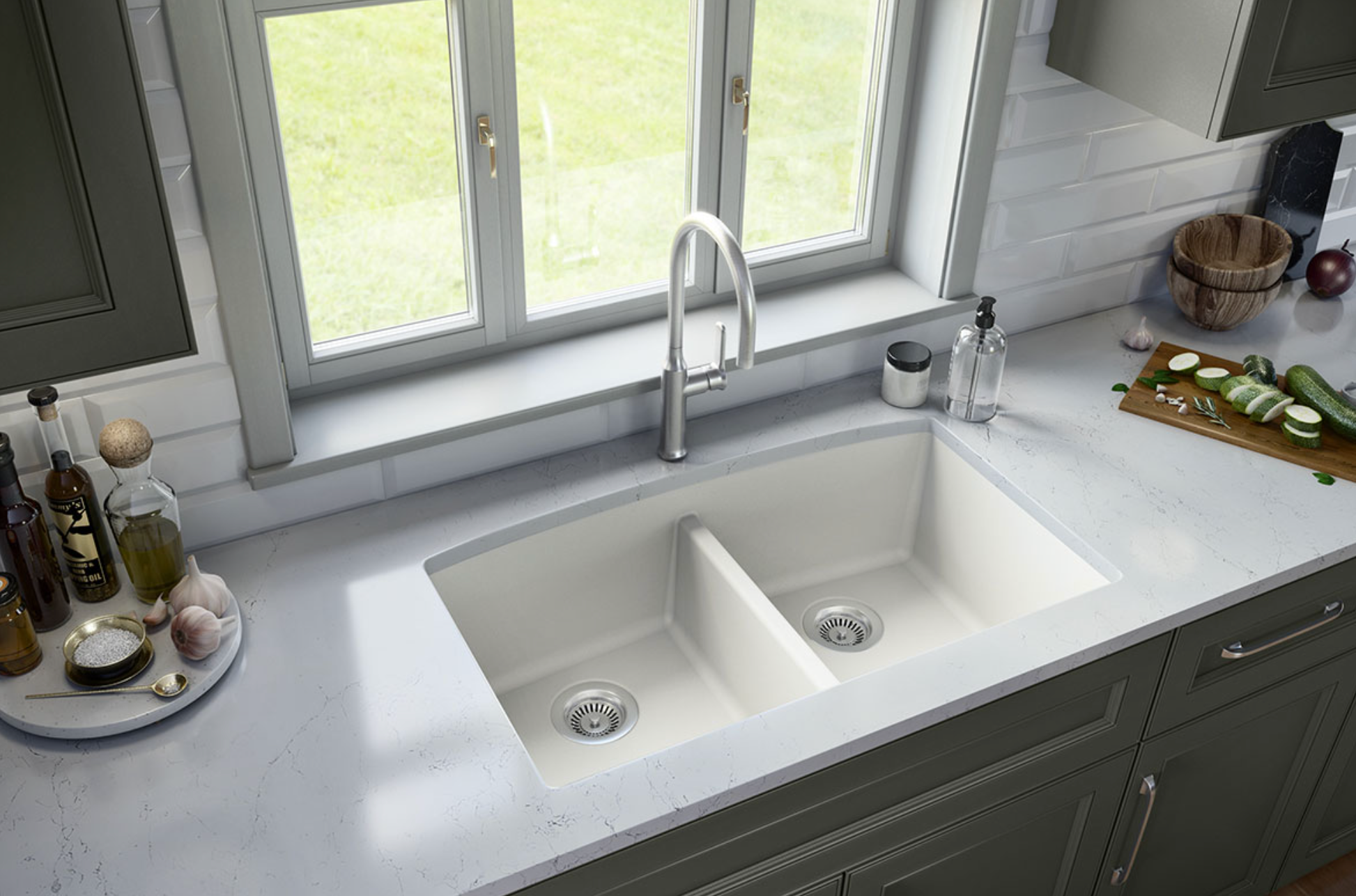 WHITE QUARTZ DOUBLE BOWL 50/50-3219