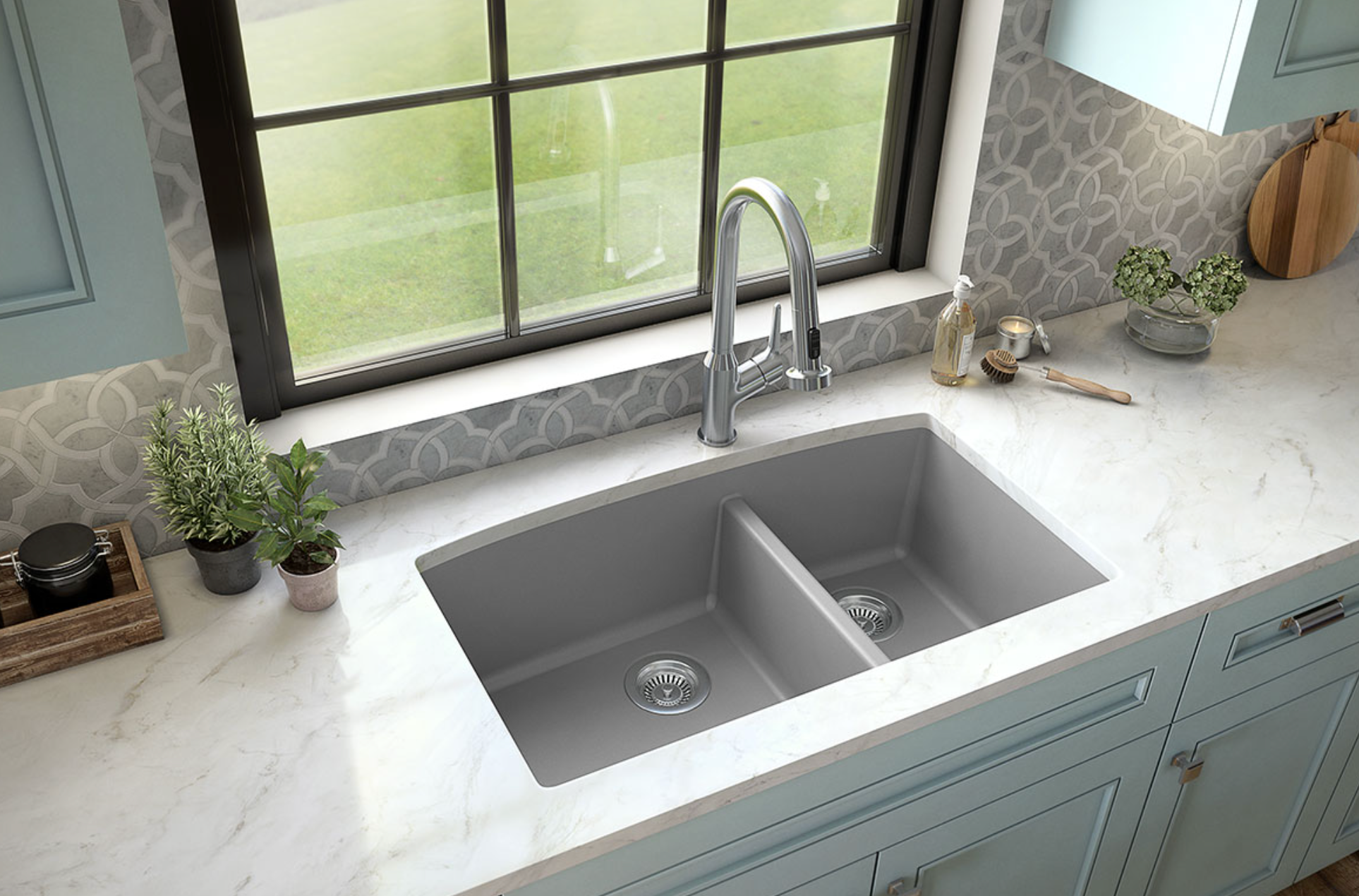 GREY QUARTZ DOUBLE BOWL 60/40-3219