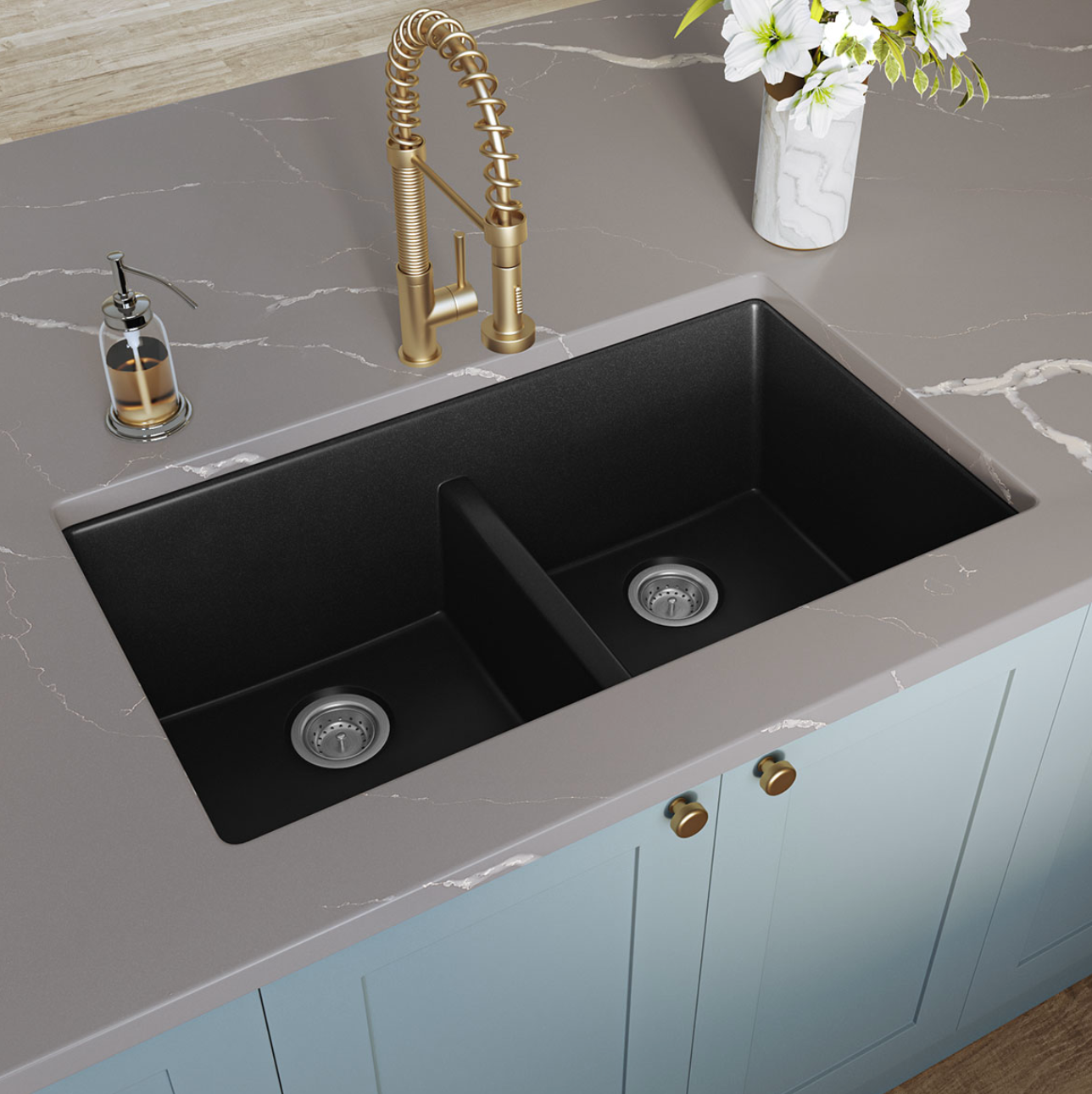BLACK QUARTZ DOUBLE BOWL 50/50-3319
