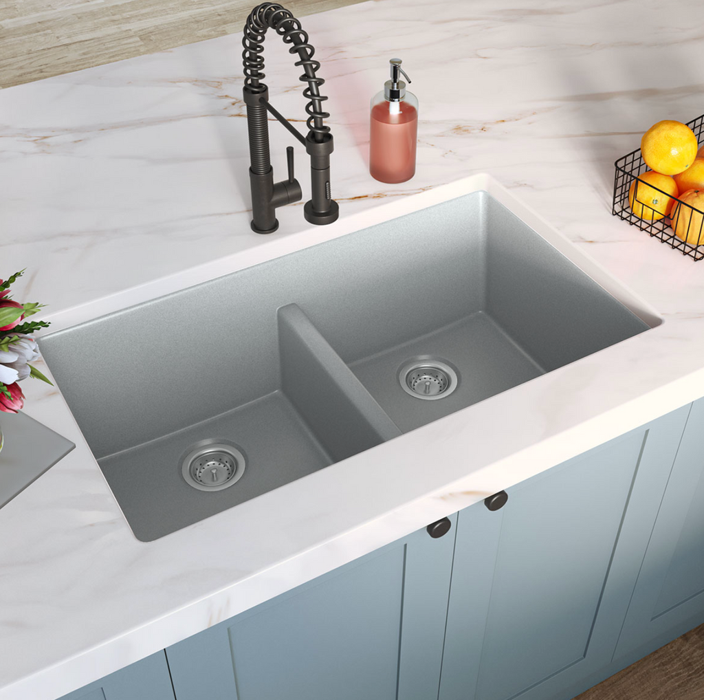 GRAY QUARTZ DOUBLE BOWL 50/50-3319