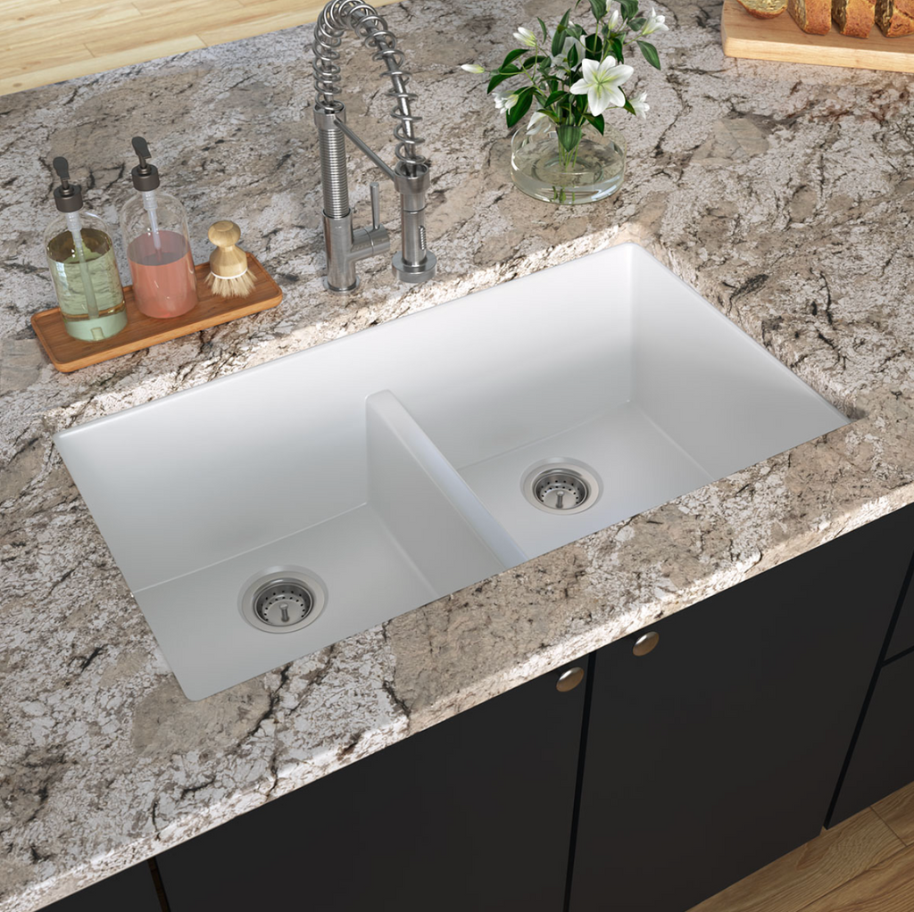 WHITE QUARTZ DOUBLE BOWL 50/50-3319