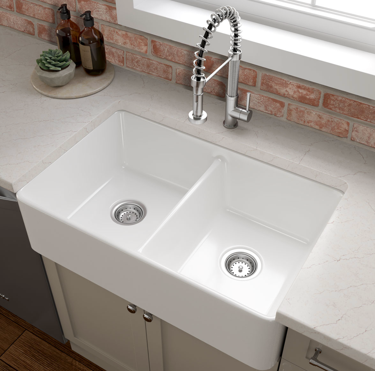 FIRECLAY FARMHOUSE WHITE DOUBLE BOWL 5050-3220