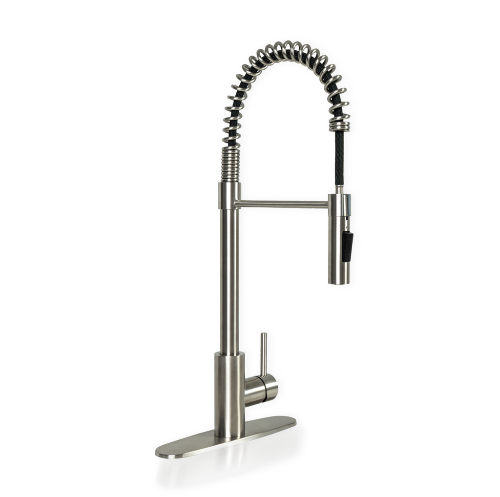 1-HANDLE PULL-DOWN SPRAYER KITCHEN FAUCET WITH DECKPLATE - 804 NICKEL-BRUSHED