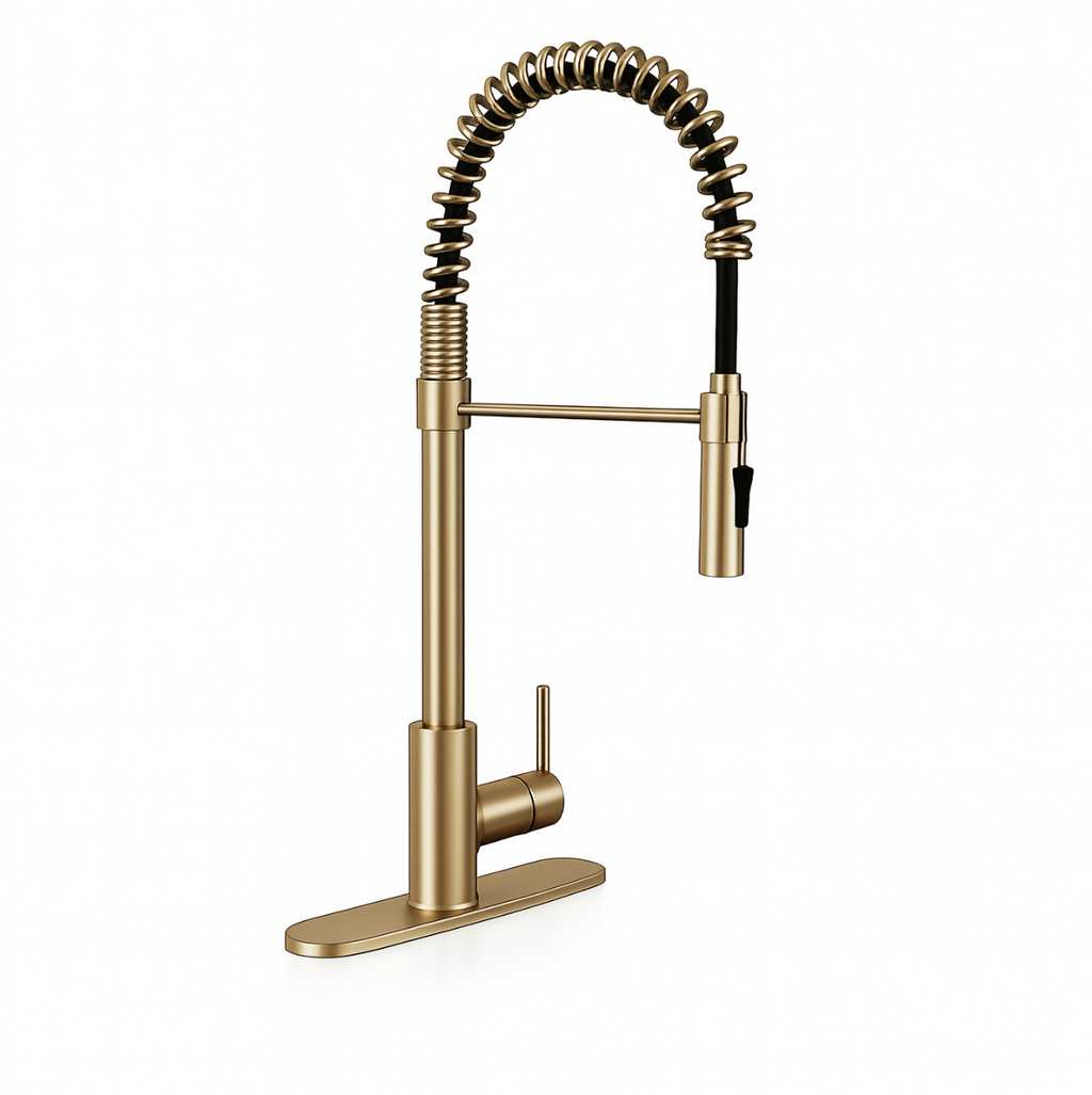1-HANDLE PULL-DOWN SPRAYER KITCHEN FAUCET WITH DECKPLATE - 804 GOLD