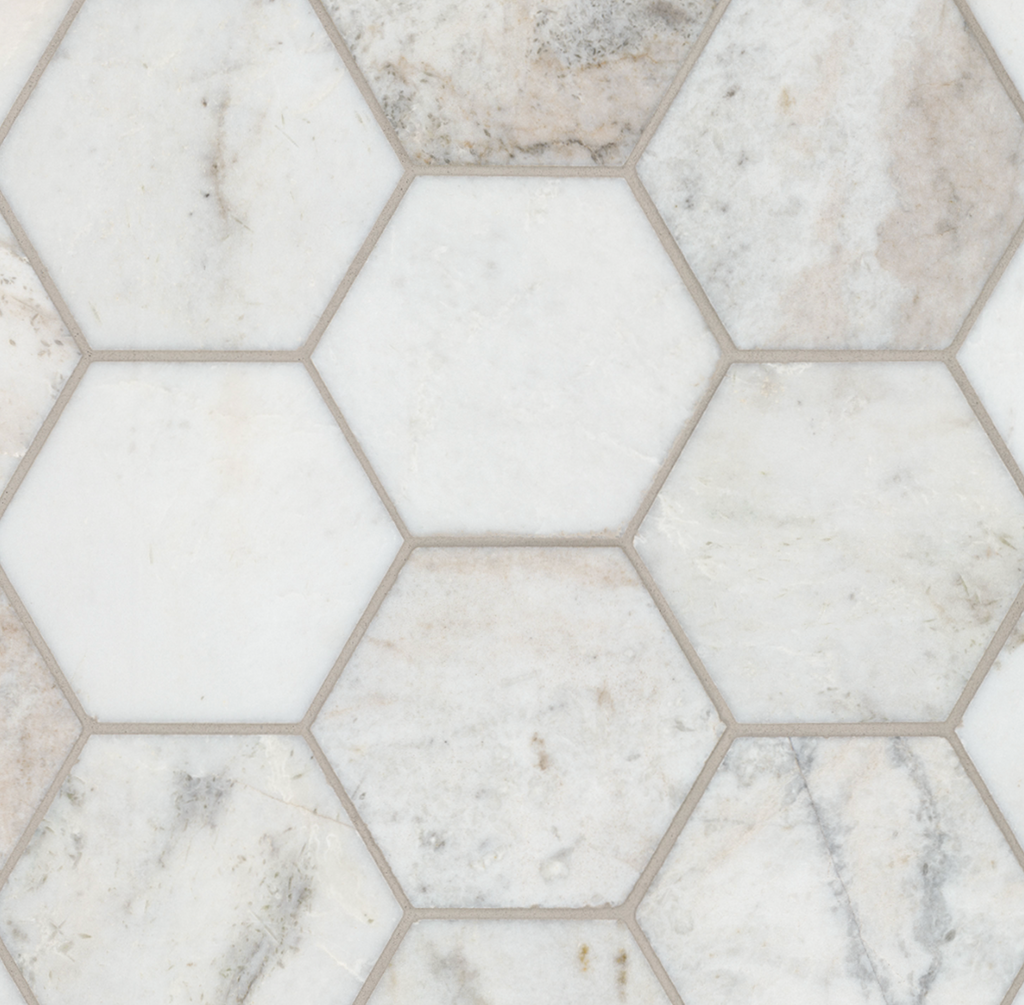 Arabescato Venato White 5" Hexagon Honed Tile