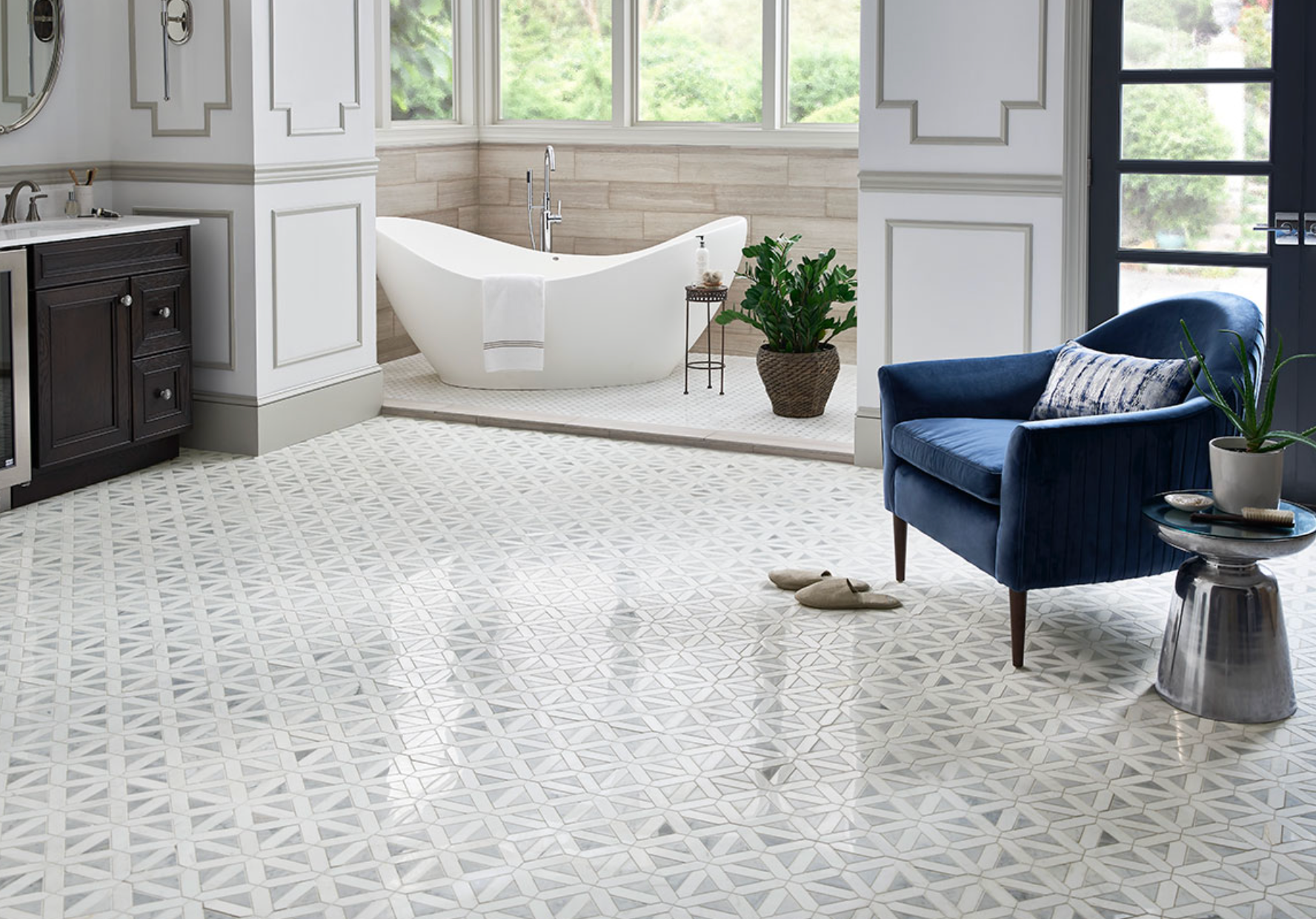 Bianco Dolomite Dotty Pattern Mosaic